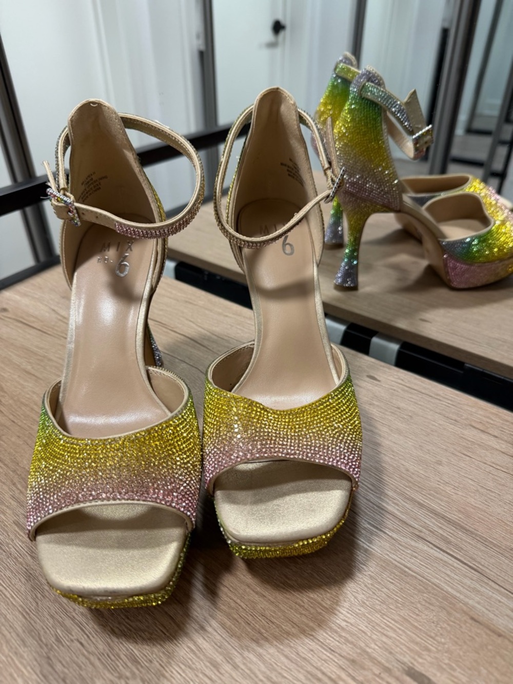 MIX No. 6 Lapea Crystal Gradient Platform Peep Toe Heels - Picture 2 of 4